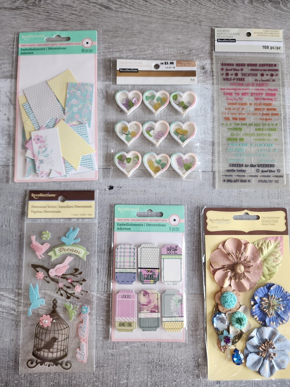3D Stickers LOT - Recollections - Flowers Hearts Romantic Birds Emphora NEW #32